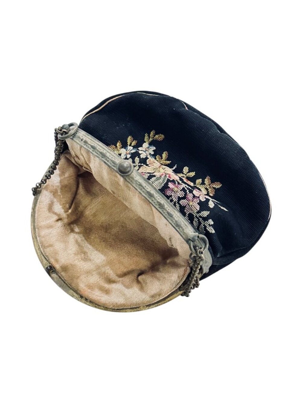 Antique 1920s Point de Beauvais floral embroidered evening bag with a chain stra - Picture 3 of 6